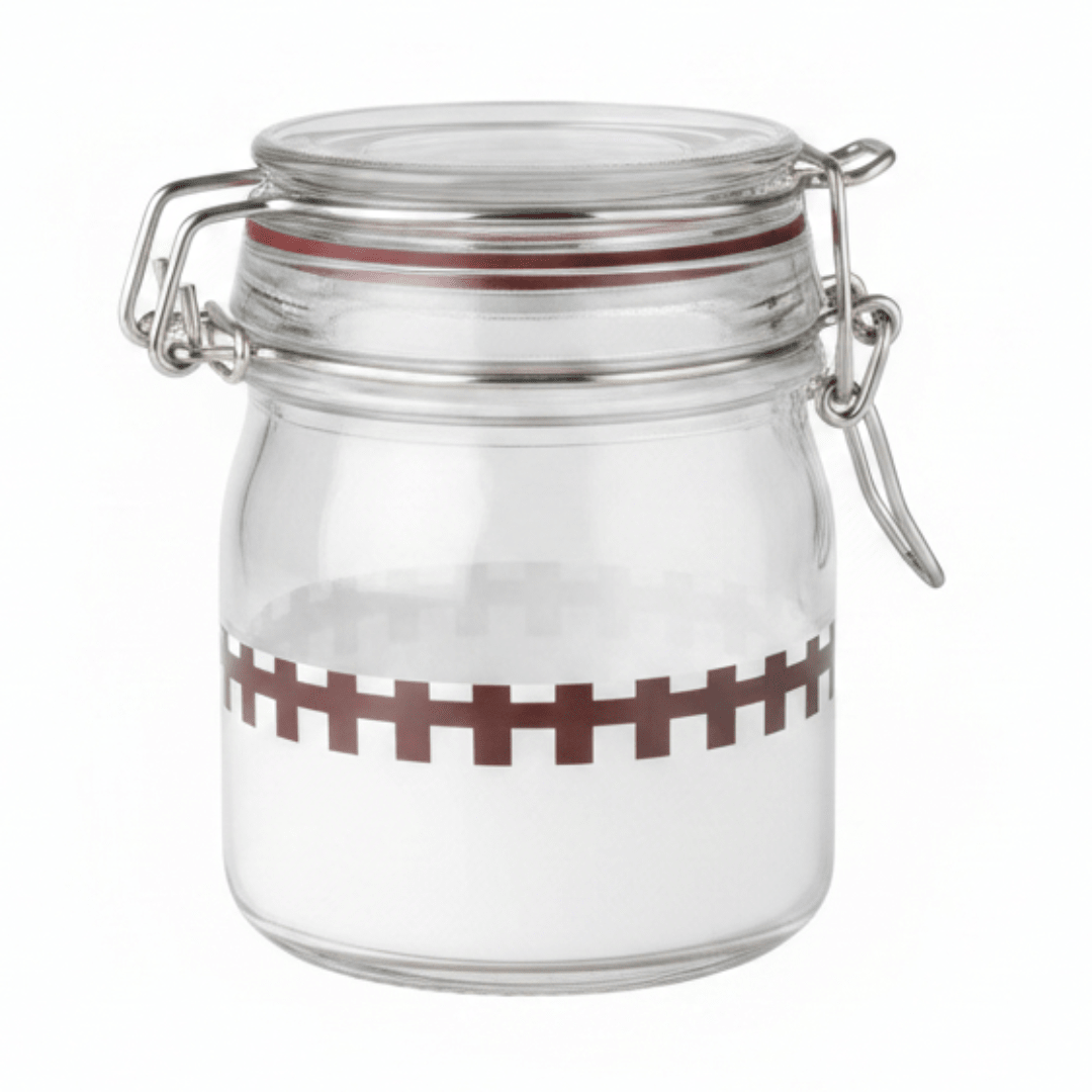 Glass Storage Jar with Clip Lid & Decorative Band – Airtight Borosilicate Glass Canister for Kitchen, Gifting & Home Organisation | 200ml / 250ml | - Al Kabayel Discount CentreGlass Storage Jar with Clip Lid & Decorative Band – Airtight Borosilicate Glass Canister for Kitchen, Gifting & Home Organisation | 200ml / 250ml |Jars & Food SaversAKDCAl Kabayel Discount Centre