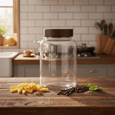 Glass Storage Jar with Wooden Lid - 20×10cm / 25×10cm / 30×10cm - Al Kabayel Discount CentreGlass Storage Jar with Wooden Lid - 20×10cm / 25×10cm / 30×10cmJars & Food SaversAKDCAl Kabayel Discount Centre