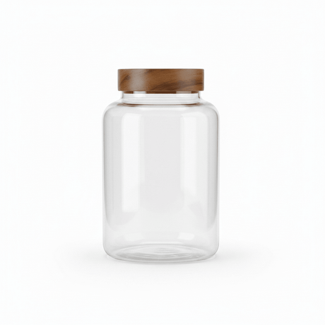 Glass Storage Jar with Wooden Lid - 20×10cm / 25×10cm / 30×10cm - Al Kabayel Discount CentreGlass Storage Jar with Wooden Lid - 20×10cm / 25×10cm / 30×10cmJars & Food SaversAKDCAl Kabayel Discount Centre