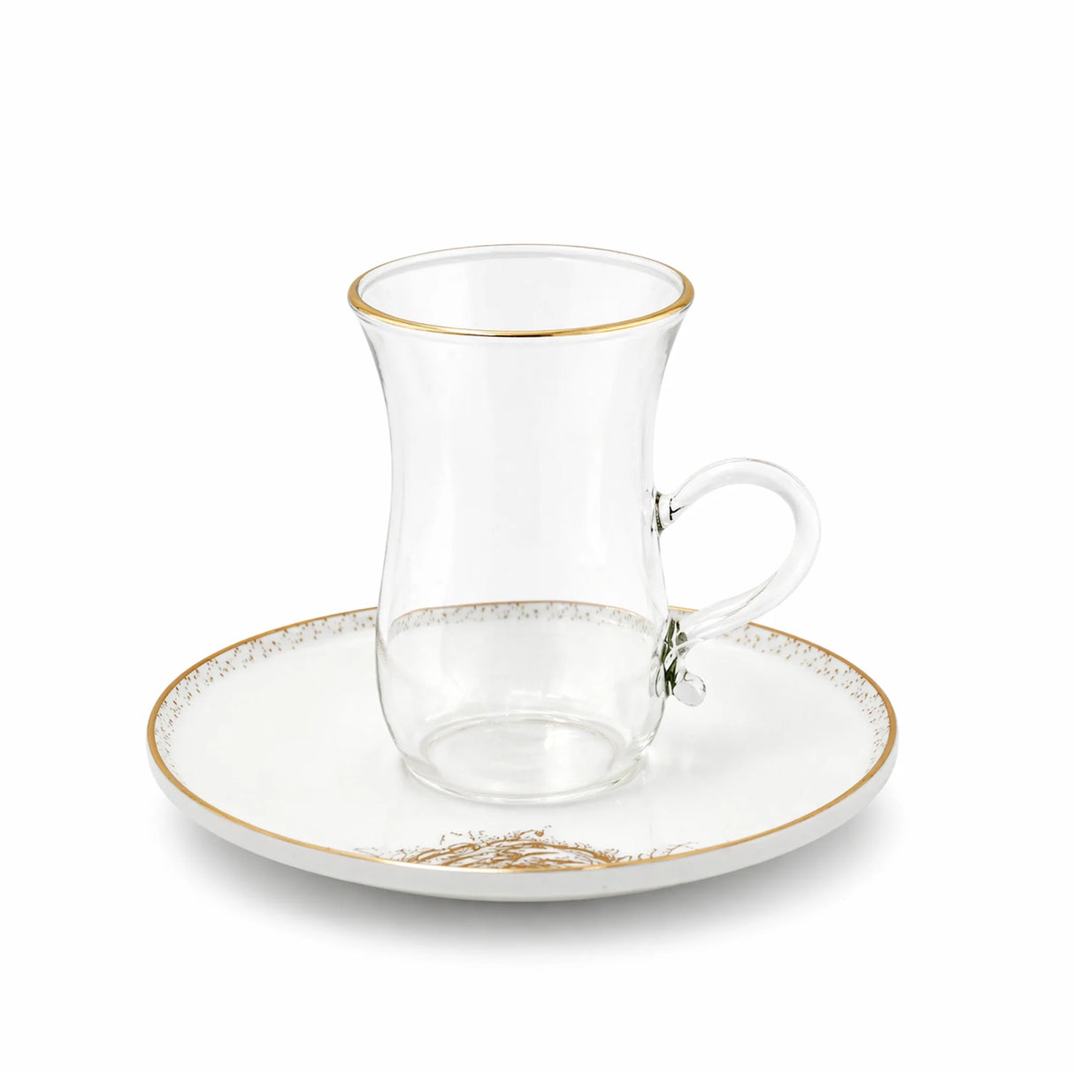 ABL GP-150 Glass Tea Cup & Saucer Set – 12 Pieces – Clear Glass with Gold Rim & Elegant Floral Accent Design