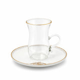 ABL GP-150 Glass Tea Cup & Saucer Set – 12 Pieces – Clear Glass with Gold Rim & Elegant Floral Accent Design