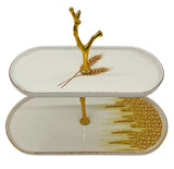 Glore Ceramic 2 - Tier Candy Tray 27cm*13.5cm*22cm, White - Gold - Wheat Pattern - Al Kabayel Discount CentreGlore Ceramic 2 - Tier Candy Tray 27cm*13.5cm*22cm, White - Gold - Wheat PatternServing TraysGLOREAl Kabayel Discount Centre