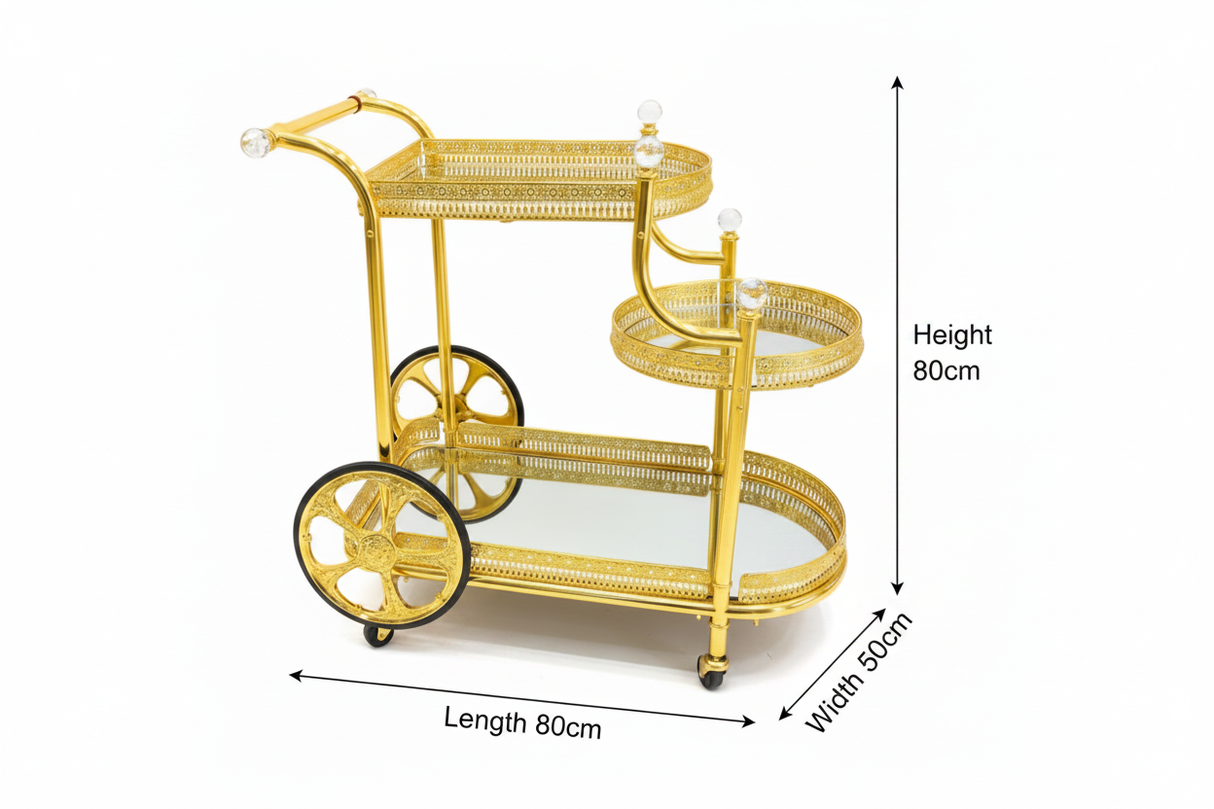 Gold Bar Cart with Dimensions