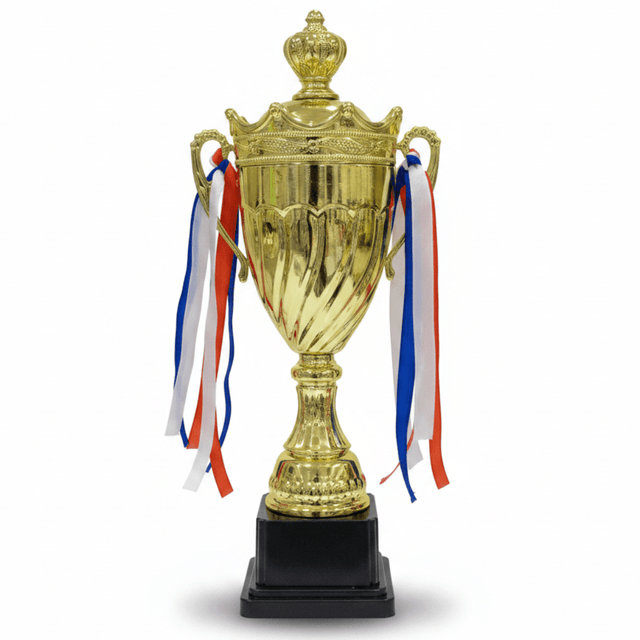 Gold & Black Metal Trophy Cup — 30cm | Premium Award with Decorative Handles & Ribbons - Al Kabayel Discount CentreGold & Black Metal Trophy Cup — 30cm | Premium Award with Decorative Handles & RibbonsSportsAKDCAl Kabayel Discount Centre