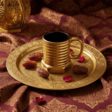 Gold & Black Ribbed Ceramic Mug — 350ml | Luxury Hexagonal Design - Al Kabayel Discount CentreGold & Black Ribbed Ceramic Mug — 350ml | Luxury Hexagonal DesignMugsAKDCAl Kabayel Discount Centre