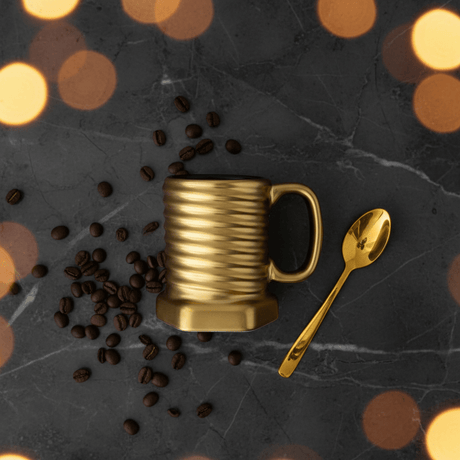 Gold & Black Ribbed Ceramic Mug — 350ml | Luxury Hexagonal Design - Al Kabayel Discount CentreGold & Black Ribbed Ceramic Mug — 350ml | Luxury Hexagonal DesignMugsAKDCAl Kabayel Discount Centre