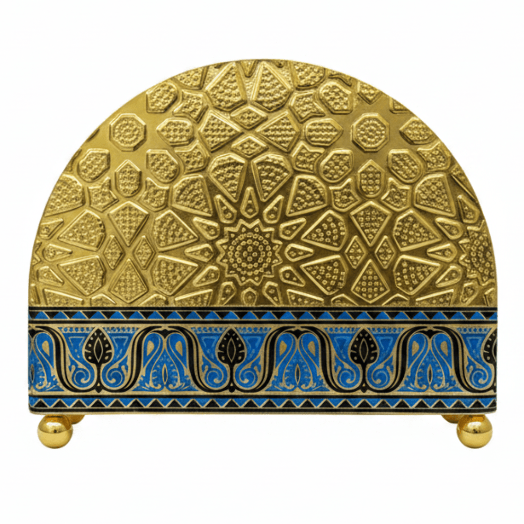 Gold & Blue Enamel Metal Napkin Holder with Geometric Pattern | Decorative Table Organiser | 10×13cm | Majlis & Fine Dining Décor - Al Kabayel Discount CentreGold & Blue Enamel Metal Napkin Holder with Geometric Pattern | Decorative Table Organiser | 10×13cm | Majlis & Fine Dining DécorOrganizers & AccessoriesAKDCAl Kabayel Discount Centre