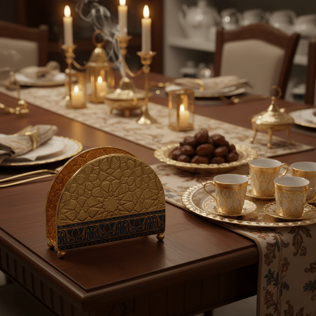 Gold & Blue Enamel Metal Napkin Holder with Geometric Pattern | Decorative Table Organiser | 10×13cm | Majlis & Fine Dining Décor - Al Kabayel Discount CentreGold & Blue Enamel Metal Napkin Holder with Geometric Pattern | Decorative Table Organiser | 10×13cm | Majlis & Fine Dining DécorOrganizers & AccessoriesAKDCAl Kabayel Discount Centre