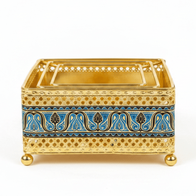 Gold & Blue Square Metal Candle Warmer | Ornate Filigree Design | 14×6cm | Luxury Home Décor Gift - Al Kabayel Discount CentreGold & Blue Square Metal Candle Warmer | Ornate Filigree Design | 14×6cm | Luxury Home Décor GiftOrganizers & AccessoriesAKDCAl Kabayel Discount Centre
