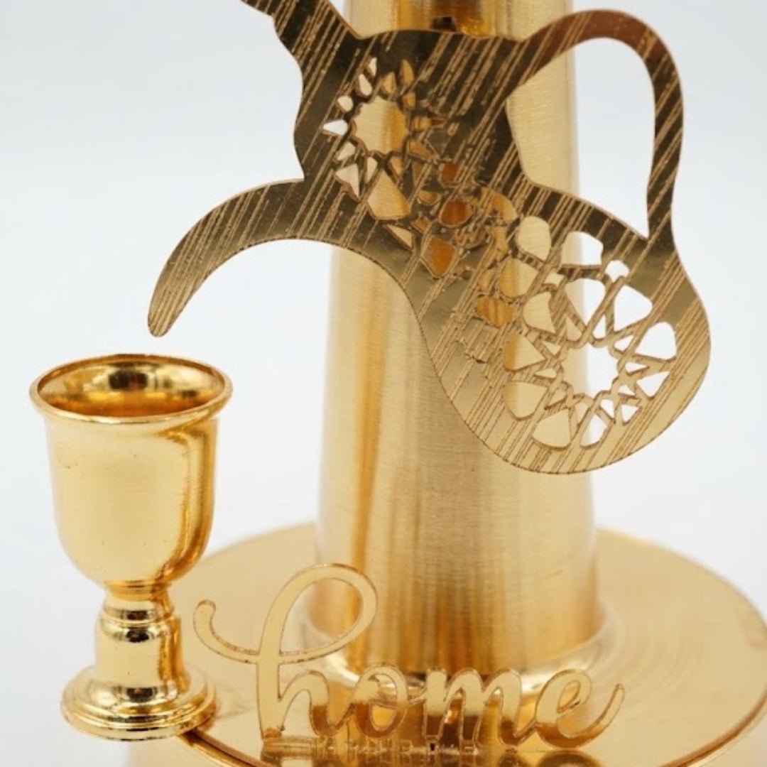 Gold Metal Footed Serving Bowl With Arabic Dallah & Oud Design – 28×32 cm - Al Kabayel Discount CentreGold Metal Footed Serving Bowl With Arabic Dallah & Oud Design – 28×32 cmBowlsAKDCAl Kabayel Discount Centre