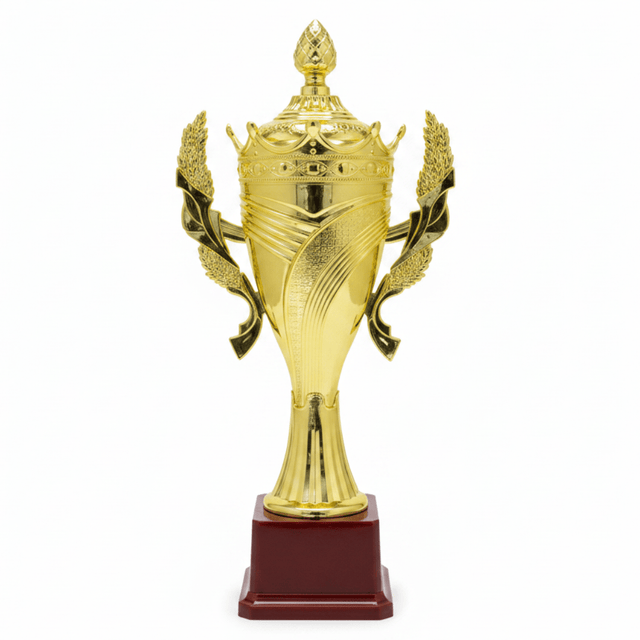 Gold & Red Prestige Trophy – 32cm | Award Cup with Laurel Wings & Plastic Base - Al Kabayel Discount CentreGold & Red Prestige Trophy – 32cm | Award Cup with Laurel Wings & Plastic BaseSportsAKDCAl Kabayel Discount Centre