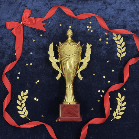 Gold & Red Prestige Trophy – 32cm | Award Cup with Laurel Wings & Plastic Base - Al Kabayel Discount CentreGold & Red Prestige Trophy – 32cm | Award Cup with Laurel Wings & Plastic BaseSportsAKDCAl Kabayel Discount Centre