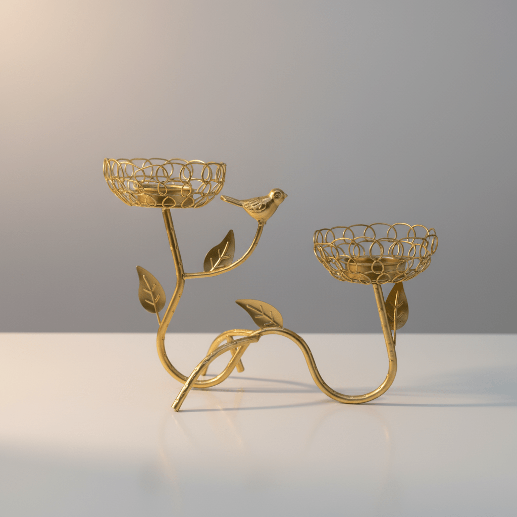 Golden Bird & Vine Double Candle Holder | Luxury Gold Metal Wire Centerpiece | 25×18cm - Al Kabayel Discount CentreGolden Bird & Vine Double Candle Holder | Luxury Gold Metal Wire Centerpiece | 25×18cmHome DécorAKDCAl Kabayel Discount Centre