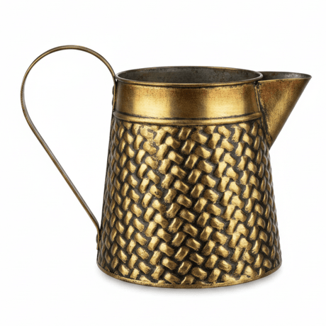 Golden Brass Decorative Kettle | Woven Texture | 16.5 × 11 cm - Al Kabayel Discount CentreGolden Brass Decorative Kettle | Woven Texture | 16.5 × 11 cmHome Décor AccentsAKDCAl Kabayel Discount Centre