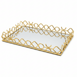 Golden Metal & Glass Mirror Serving Tray Ornate Geometric Lattice Design 44×30cm - Al Kabayel Discount CentreGolden Metal & Glass Mirror Serving Tray Ornate Geometric Lattice Design 44×30cmServing TraysAKDCAl Kabayel Discount Centre