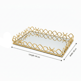 Golden Metal & Glass Mirror Serving Tray Ornate Geometric Lattice Design 44×30cm - Al Kabayel Discount CentreGolden Metal & Glass Mirror Serving Tray Ornate Geometric Lattice Design 44×30cmServing TraysAKDCAl Kabayel Discount Centre