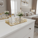 Golden Metal & Glass Mirror Serving Tray Ornate Geometric Lattice Design 44×30cm - Al Kabayel Discount CentreGolden Metal & Glass Mirror Serving Tray Ornate Geometric Lattice Design 44×30cmServing TraysAKDCAl Kabayel Discount Centre