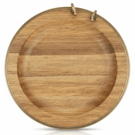 Goldkish Round Wooden Serving Tray with Elegant Metal Border, Premium Tableware 33cm - Al Kabayel Discount CentreGoldkish Round Wooden Serving Tray with Elegant Metal Border, Premium Tableware 33cmServing TraysGOLDKISHAl Kabayel Discount Centre