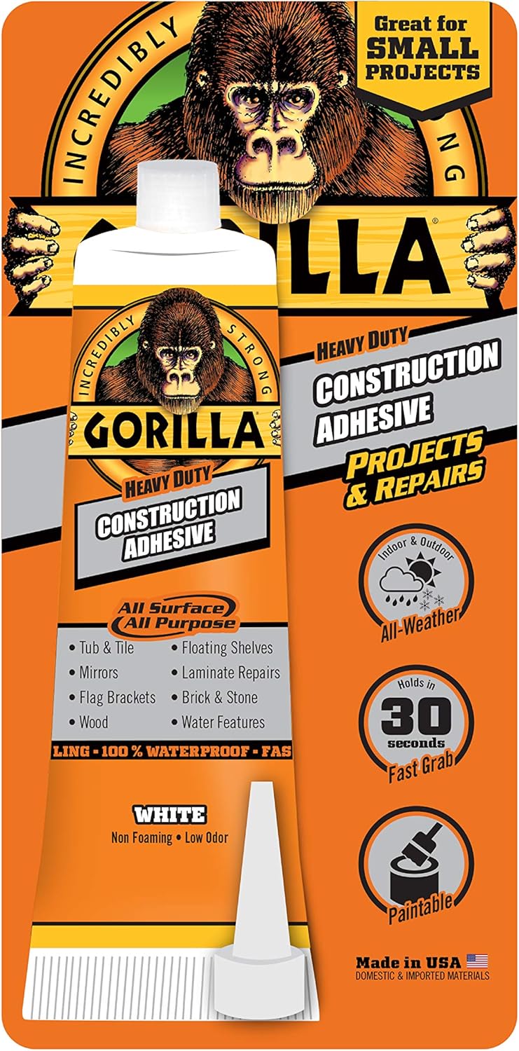 Gorilla Heavy Duty Construction Adhesive, 2.5 ounce Squeeze Tube, White - Al Kabayel Discount CentreGorilla Heavy Duty Construction Adhesive, 2.5 ounce Squeeze Tube, WhiteGlueGORILLAAl Kabayel Discount Centre