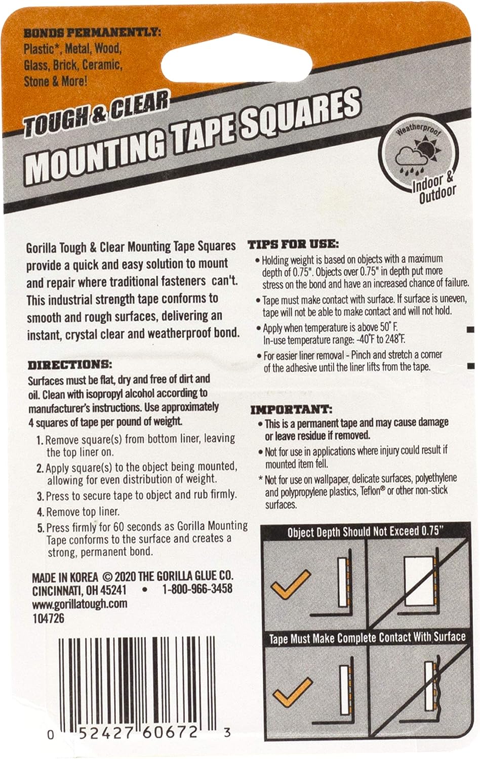 Gorilla Ultra - Strong Clear Mounting Tape Squares – 24 Pre - Cut Adhesive Tabs - Al Kabayel Discount CentreGorilla Ultra - Strong Clear Mounting Tape Squares – 24 Pre - Cut Adhesive TabsTapes & Packaging TapesGORILLAAl Kabayel Discount Centre