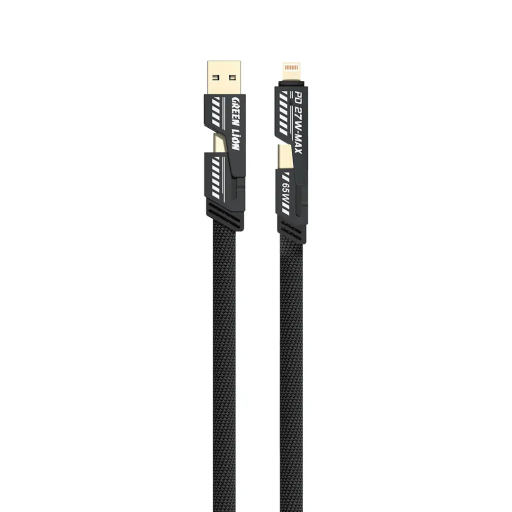 Green Lion 2 - in - 2 Braided Fast Charging Cable, USB - C/USB - A to USB - C/Lightning, 65W Charging, 480Mbps Data Transfer, Durable Cable with Zinc Alloy Shell for iPhone, Android, Laptop, 2 Meter - Black - Al Kabayel Discount CentreGreen Lion 2 - in - 2 Braided Fast Charging Cable, USB - C/USB - A to USB - C/Lightning, 65W Charging, 480Mbps Data Transfer, Durable Cable with Zinc Alloy Shell for iPhone, Android, Laptop, 2 Meter - BlackCords & AdaptersGREEN LIONAl Kabayel Discount Centre