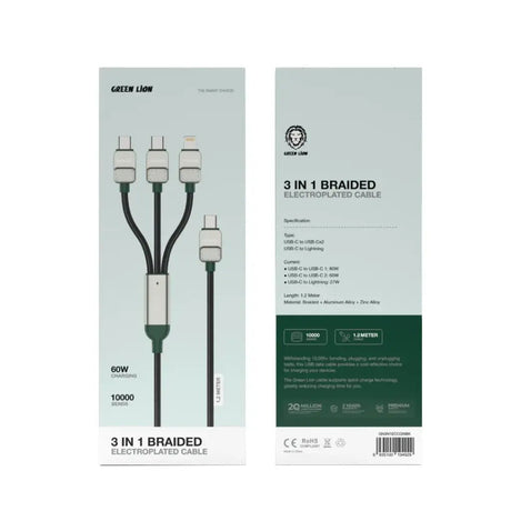 GREEN LION 3 - in - 1 Cable Braided Type - C to C+C+L 1.2meter - Black + Dark Green - Al Kabayel Discount CentreGREEN LION 3 - in - 1 Cable Braided Type - C to C+C+L 1.2meter - Black + Dark GreenCords & AdaptersGREEN LIONAl Kabayel Discount Centre
