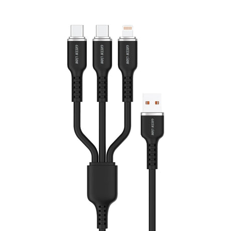 GREEN LION 3in1 Silicone Cable USB - A To USB - C×2 and Lightning 1.2meter Cable - Black - Al Kabayel Discount CentreGREEN LION 3in1 Silicone Cable USB - A To USB - C×2 and Lightning 1.2meter Cable - BlackCords & AdaptersGREEN LIONAl Kabayel Discount Centre