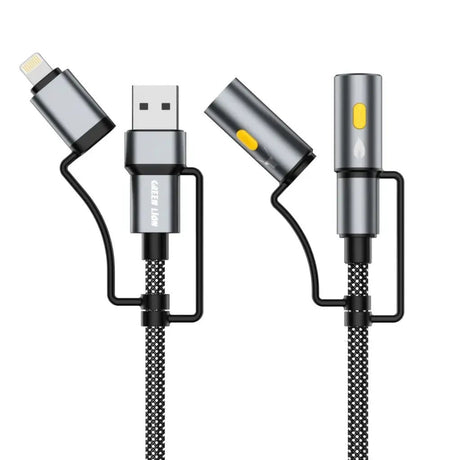 Green Lion 6 in 1 Cable Charging, Led Light, Ignition, 1.2m Woven Cable, 480Mbps Transfer Speed, PD60W Fast Charging - Gray - Al Kabayel Discount CentreGreen Lion 6 in 1 Cable Charging, Led Light, Ignition, 1.2m Woven Cable, 480Mbps Transfer Speed, PD60W Fast Charging - GrayCords & AdaptersGREEN LIONAl Kabayel Discount Centre