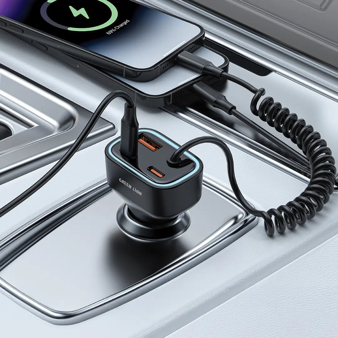 Green Lion 90W Car Charger with Dual PD Charger and Built - in USB - C and USB - A Cables – Gray - Al Kabayel Discount CentreGreen Lion 90W Car Charger with Dual PD Charger and Built - in USB - C and USB - A Cables – GrayCords & AdaptersGREEN LIONAl Kabayel Discount Centre