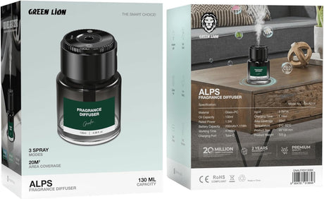 Green Lion Alps Fragrance Diffuser, 130ml Capacity, 3 Spray Modes, 4H Working Time, Type - C Charging, Explosion Proof, 20m² Area Coverage, Atmosphere Lights, Touch Control - Black - Al Kabayel Discount CentreGreen Lion Alps Fragrance Diffuser, 130ml Capacity, 3 Spray Modes, 4H Working Time, Type - C Charging, Explosion Proof, 20m² Area Coverage, Atmosphere Lights, Touch Control - BlackHome Décor AccentsGREEN LIONAl Kabayel Discount Centre