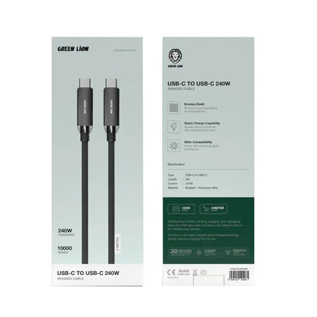 GREEN LION Braided Type - C to Type - C 240W 2meter Cable - Al Kabayel Discount CentreGREEN LION Braided Type - C to Type - C 240W 2meter CableCords & AdaptersGREEN LIONAl Kabayel Discount Centre
