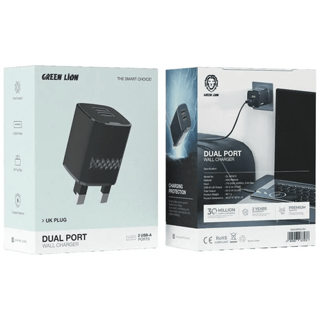 Green Lion Dual Port Wall Charger Uk Plug 2 Usb - A Port Usb - A To Lightning 1M Cable GL - WC60 - Al Kabayel Discount CentreGreen Lion Dual Port Wall Charger Uk Plug 2 Usb - A Port Usb - A To Lightning 1M Cable GL - WC60Cords & AdaptersGREEN LIONAl Kabayel Discount Centre