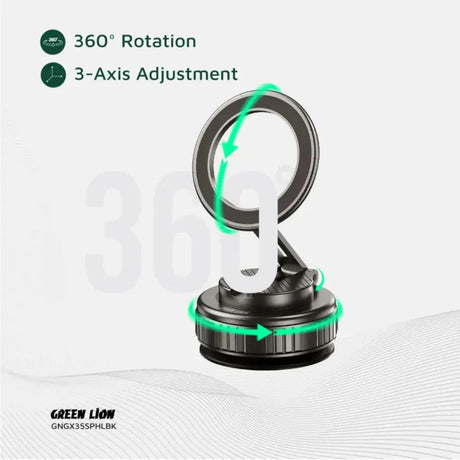 Green Lion GX - 35 Suction Phone Holder with 360 Rotation, Upgraded Magnetic Force, Zinc Alloy Arm, Compatible with MagSafe Strong Suction, Foldable Design, 3 - Axis Adjustment - Black - Al Kabayel Discount CentreGreen Lion GX - 35 Suction Phone Holder with 360 Rotation, Upgraded Magnetic Force, Zinc Alloy Arm, Compatible with MagSafe Strong Suction, Foldable Design, 3 - Axis Adjustment - BlackMobile AccessoriesGREEN LIONAl Kabayel Discount Centre