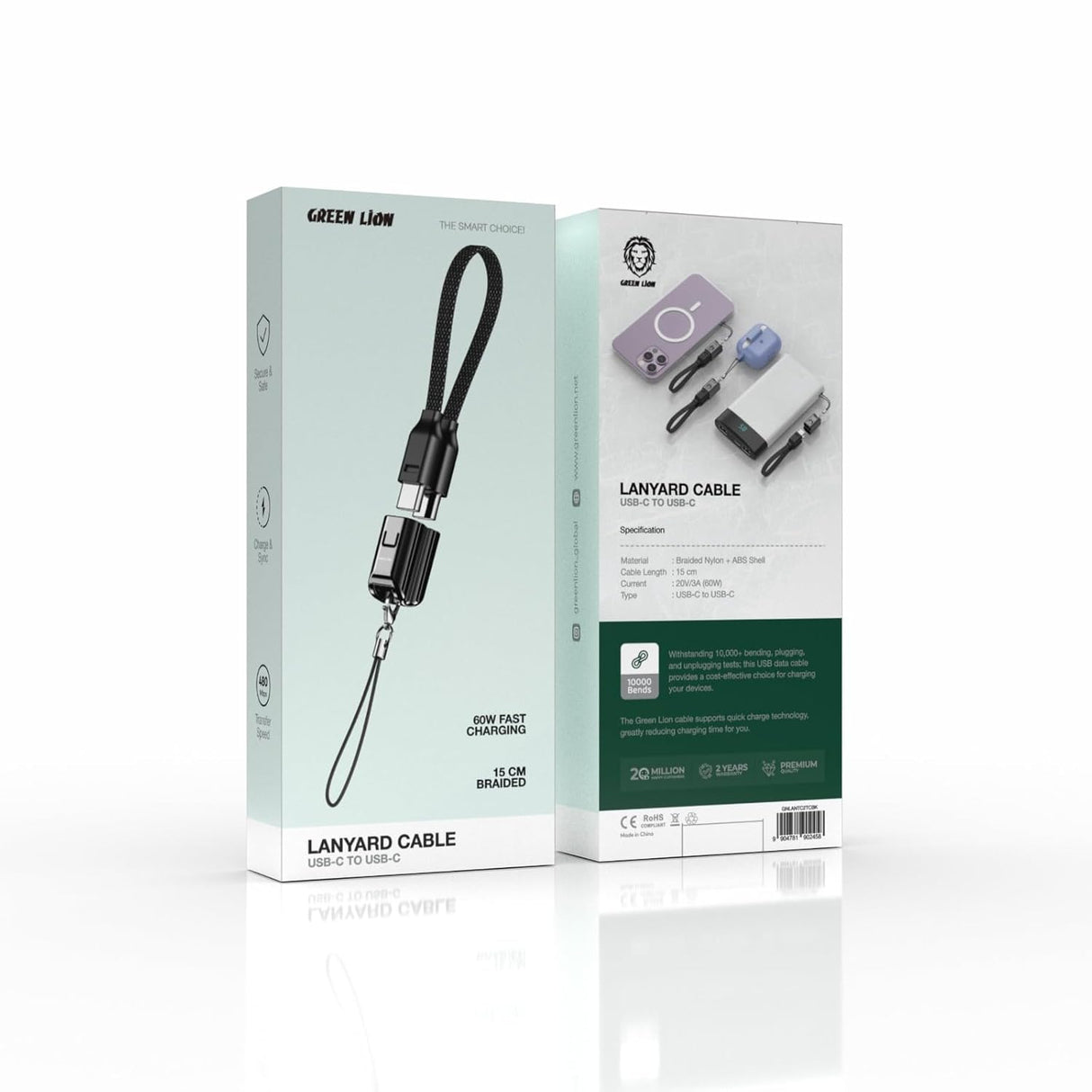 Green Lion Lanyard USB C to USB C Cable 60W PD, 15cm Length, Fast Charging & Sync Braided Cord for Power Bank, MacBook, iPad, Laptop, iPhone 16/15/14/13, S24/S23 - Al Kabayel Discount CentreGreen Lion Lanyard USB C to USB C Cable 60W PD, 15cm Length, Fast Charging & Sync Braided Cord for Power Bank, MacBook, iPad, Laptop, iPhone 16/15/14/13, S24/S23Cords & AdaptersGREEN LIONAl Kabayel Discount Centre
