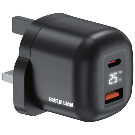 Green Lion Q - Series Uk Plug Gan Charger Usb - C&A Port Pd25W+ Qc3.0 with Real Time Display - Black - Al Kabayel Discount CentreGreen Lion Q - Series Uk Plug Gan Charger Usb - C&A Port Pd25W+ Qc3.0 with Real Time Display - BlackCords & AdaptersGREEN LIONAl Kabayel Discount Centre