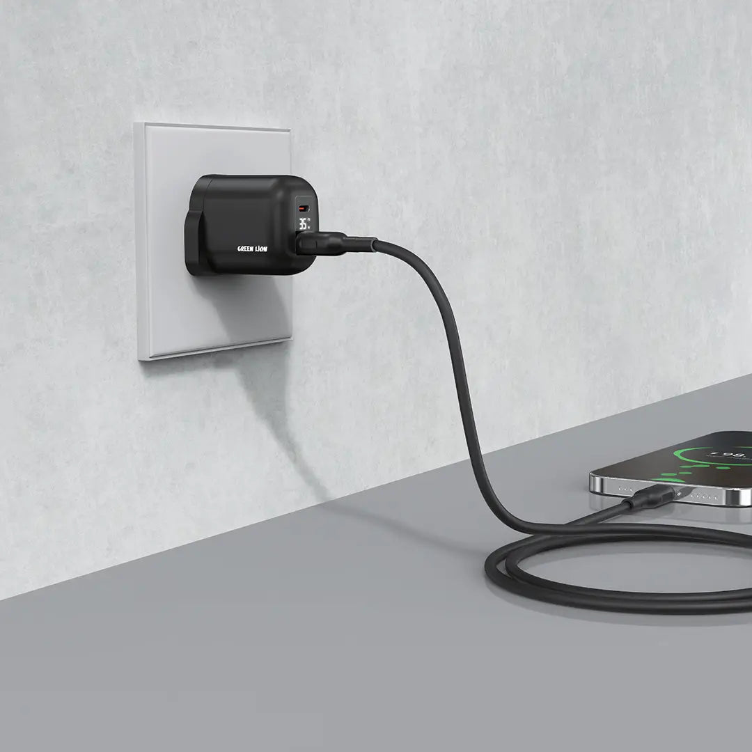 Green Lion Q - Series Uk Plug Gan Charger Usb - C&A Port Pd35W+ Qc3.0 with Real Time Display - Black - Al Kabayel Discount CentreGreen Lion Q - Series Uk Plug Gan Charger Usb - C&A Port Pd35W+ Qc3.0 with Real Time Display - BlackCords & AdaptersGREEN LIONAl Kabayel Discount Centre