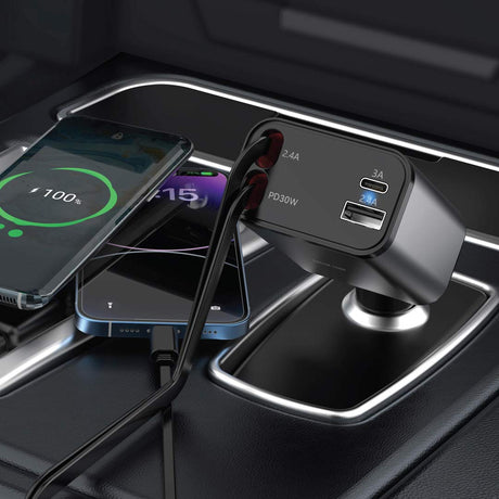 Green Lion Retractable 50W Car Charger, 30W Max USB - C Cable Output, 80cm Cable Length, Digital Display, 180° Adjustable Angle, Compact Design for Flexible In - Car Charging - Al Kabayel Discount CentreGreen Lion Retractable 50W Car Charger, 30W Max USB - C Cable Output, 80cm Cable Length, Digital Display, 180° Adjustable Angle, Compact Design for Flexible In - Car ChargingCords & AdaptersGREEN LIONAl Kabayel Discount Centre