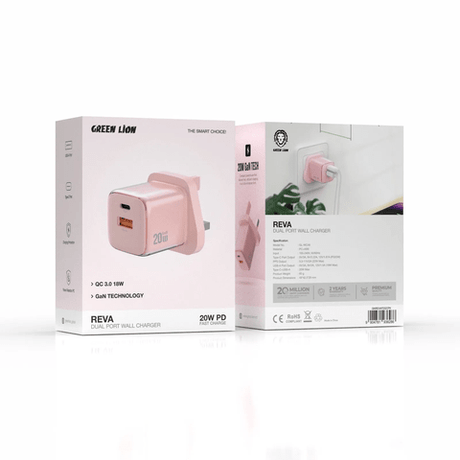 Green Lion Reva Dual Port Wall Charger 20W PD Fast Charge, QC 3.0 18W, Pink - Al Kabayel Discount CentreGreen Lion Reva Dual Port Wall Charger 20W PD Fast Charge, QC 3.0 18W, PinkCords & AdaptersGREEN LIONAl Kabayel Discount Centre