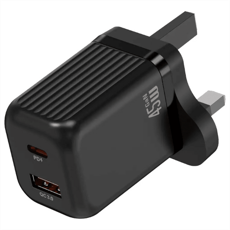 Green Lion Ultra Compact GaN 45W Wall Charger with 1m USB - C to USB - C Cable, QC3.0 Port - Black - Al Kabayel Discount CentreGreen Lion Ultra Compact GaN 45W Wall Charger with 1m USB - C to USB - C Cable, QC3.0 Port - BlackCords & AdaptersGREEN LIONAl Kabayel Discount Centre