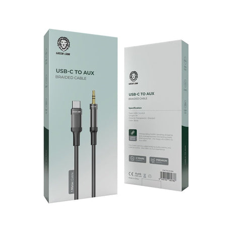 Green Lion USB - C to AUX Braided Cable 1M, Stable Signal, Durable Material, Copper Core, 10000 Bends Life Span, Wide Compatibility, Secure & Reliable - Black - Al Kabayel Discount CentreGreen Lion USB - C to AUX Braided Cable 1M, Stable Signal, Durable Material, Copper Core, 10000 Bends Life Span, Wide Compatibility, Secure & Reliable - BlackCords & AdaptersGREEN LIONAl Kabayel Discount Centre