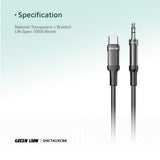 Green Lion USB - C to AUX Braided Cable 1M, Stable Signal, Durable Material, Copper Core, 10000 Bends Life Span, Wide Compatibility, Secure & Reliable - Black - Al Kabayel Discount CentreGreen Lion USB - C to AUX Braided Cable 1M, Stable Signal, Durable Material, Copper Core, 10000 Bends Life Span, Wide Compatibility, Secure & Reliable - BlackCords & AdaptersGREEN LIONAl Kabayel Discount Centre