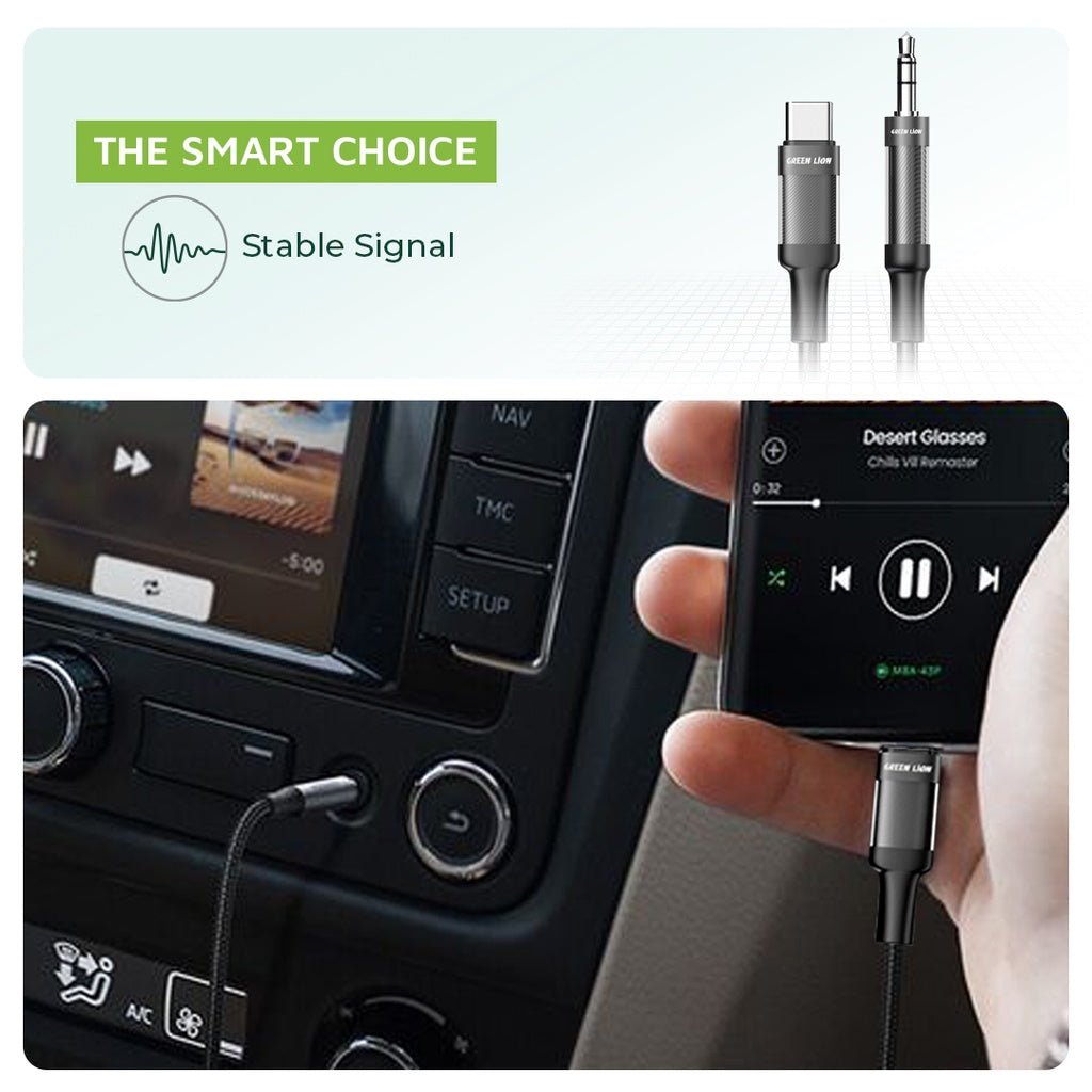 Green Lion USB - C to AUX Braided Cable 1M, Stable Signal, Durable Material, Copper Core, 10000 Bends Life Span, Wide Compatibility, Secure & Reliable - Black - Al Kabayel Discount CentreGreen Lion USB - C to AUX Braided Cable 1M, Stable Signal, Durable Material, Copper Core, 10000 Bends Life Span, Wide Compatibility, Secure & Reliable - BlackCords & AdaptersGREEN LIONAl Kabayel Discount Centre
