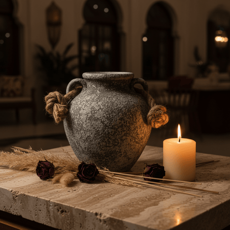 Grey Ceramic Vase with Jute Rope Handles | Speckled Stone Finish | Luxury Home Décor | 20cm - Al Kabayel Discount CentreGrey Ceramic Vase with Jute Rope Handles | Speckled Stone Finish | Luxury Home Décor | 20cmHome Décor AccentsAKDCAl Kabayel Discount Centre