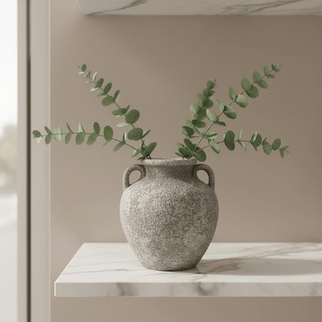Grey Ceramic Vase with Jute Rope Handles | Speckled Stone Finish | Luxury Home Décor | 20cm - Al Kabayel Discount CentreGrey Ceramic Vase with Jute Rope Handles | Speckled Stone Finish | Luxury Home Décor | 20cmHome Décor AccentsAKDCAl Kabayel Discount Centre