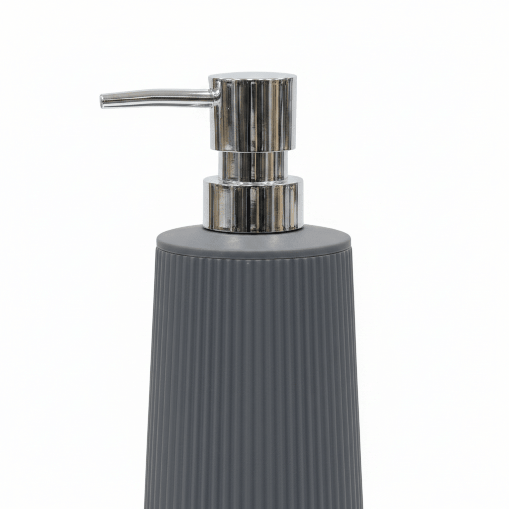 Grey Plastic Ribbed Soap Dispenser with Chrome Pump – 400ml - Al Kabayel Discount CentreGrey Plastic Ribbed Soap Dispenser with Chrome Pump – 400mlHolders & DispensersAKDCAl Kabayel Discount Centre