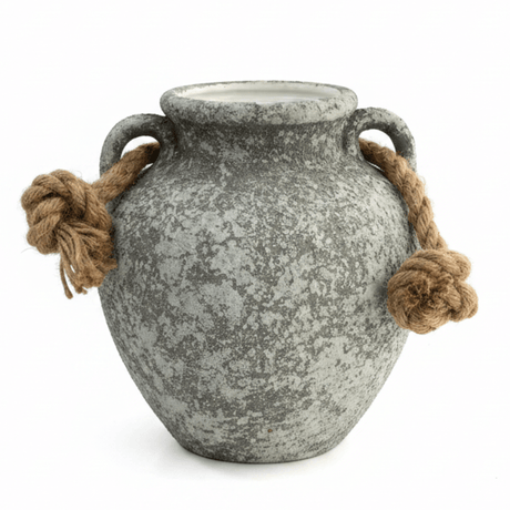 Grey Speckled Ceramic Vase with Jute Rope Handles | Handcrafted Amphora Style Decorative Vase | 25cm | - Al Kabayel Discount CentreGrey Speckled Ceramic Vase with Jute Rope Handles | Handcrafted Amphora Style Decorative Vase | 25cm |Home Décor AccentsAKDCAl Kabayel Discount Centre