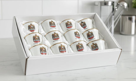 Hafit 12 Pieces 100CC Ceramic Cawa Cup Set with UAE National Design – Elegant Finish for Everyday or Special Use - Al Kabayel Discount CentreHafit 12 Pieces 100CC Ceramic Cawa Cup Set with UAE National Design – Elegant Finish for Everyday or Special UseTea SetsHAFITAl Kabayel Discount Centre