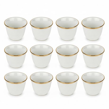Hafit Premium White Ceramic Arabic Cawa Coffee Cups Set of 12 Gold Rim Unique Design Large Size 100 ml - Al Kabayel Discount CentreHafit Premium White Ceramic Arabic Cawa Coffee Cups Set of 12 Gold Rim Unique Design Large Size 100 mlTea CupsHAFITAl Kabayel Discount Centre