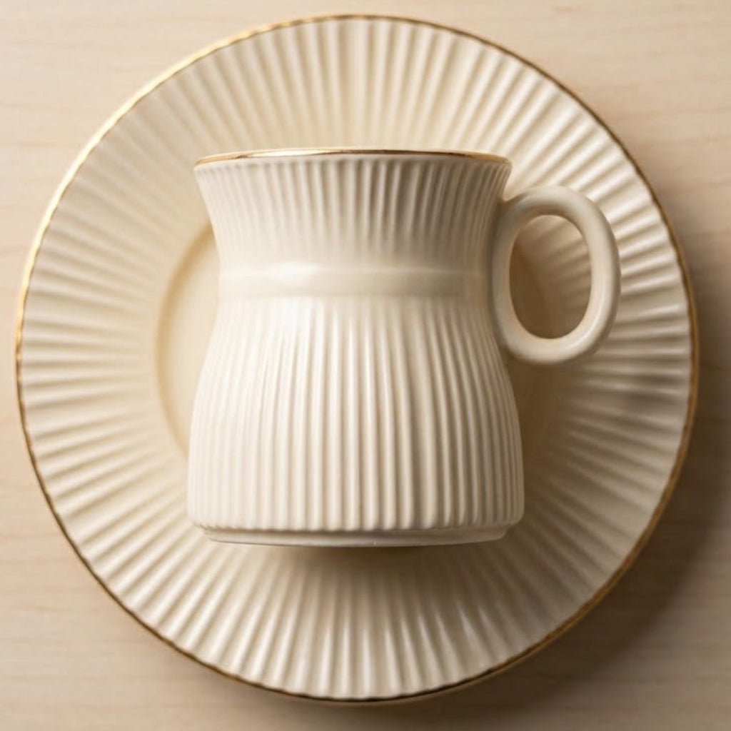 Hamid 12-Pcs Ceramic Cup & Saucer Set | 6 Cups + 6 Saucers | Light Cream with Gold Rim - Al Kabayel Discount CentreHamid 12-Pcs Ceramic Cup & Saucer Set | 6 Cups + 6 Saucers | Light Cream with Gold RimTea SetsHAMIDAl Kabayel Discount Centre