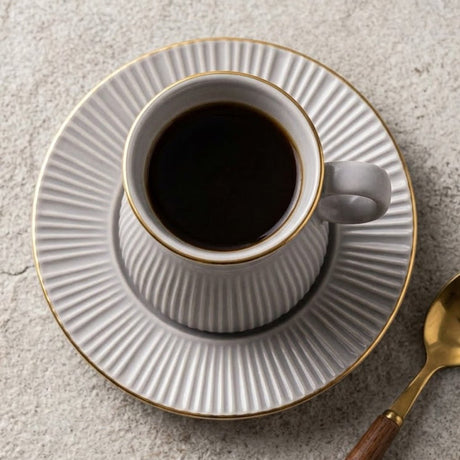 Hamid 12-Piece Ceramic Cup & Saucer Set – Light Gray with Gold Rim | 6 Cups & 6 Saucers - Al Kabayel Discount CentreHamid 12-Piece Ceramic Cup & Saucer Set – Light Gray with Gold Rim | 6 Cups & 6 SaucersTea SetsHAMIDAl Kabayel Discount Centre